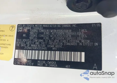 2005 Lexus Rx 330 z USA, uszkodzony, nr VIN 2T2HA31U85C059485